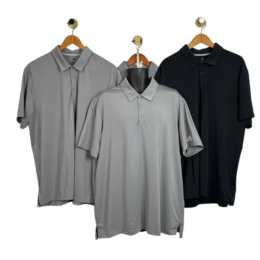 Lot of 4 Adidas Golf Polo Shirts Mens XL Gray & Black Short Sleeve Performance